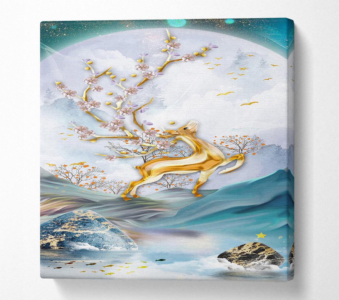  A Canvas Print of White And Blue Deer Canvas Art