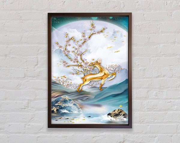 Walnut And Blue Deer Framed Print