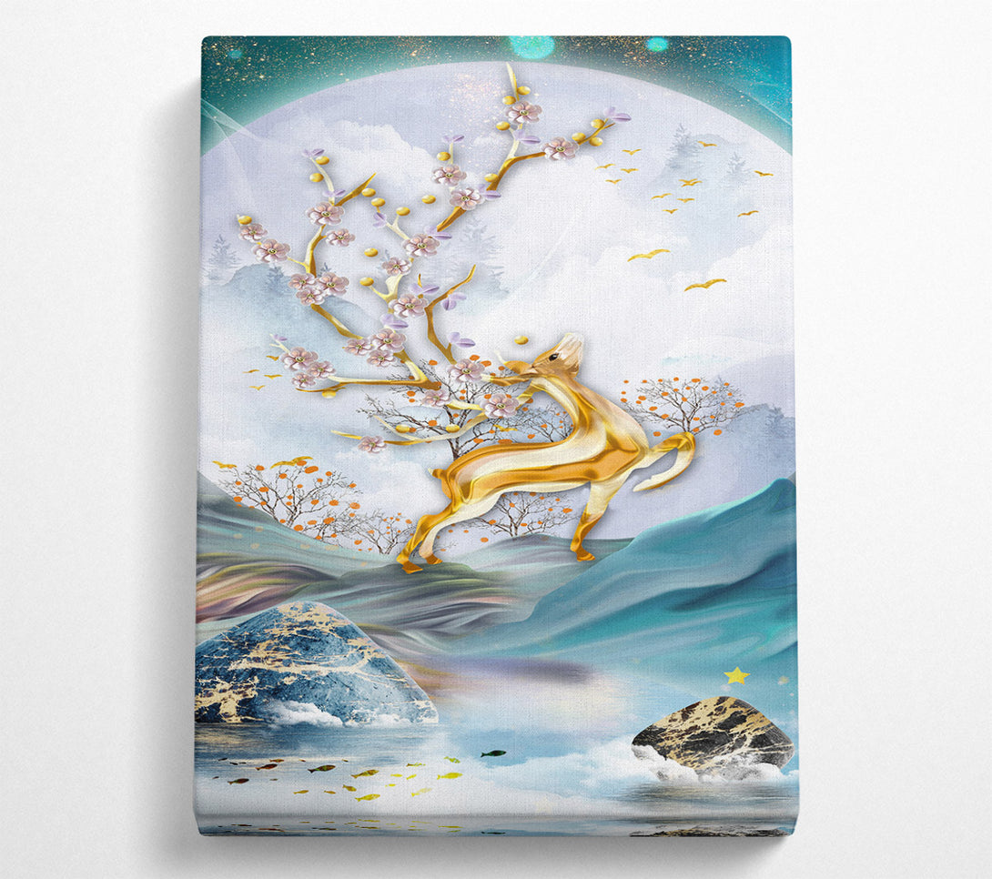  A Canvas Print of White And Blue Deer Canvas Art