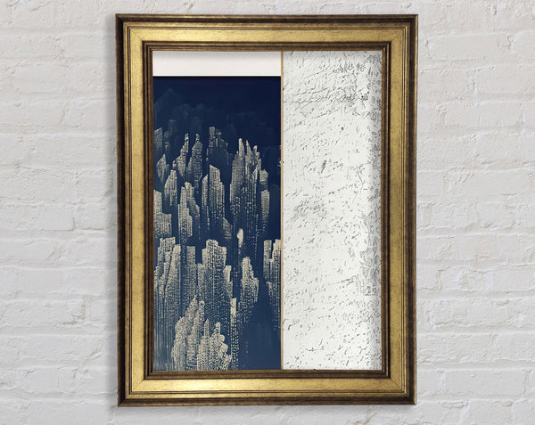 White And Blue Vertical Abstract Framed Print