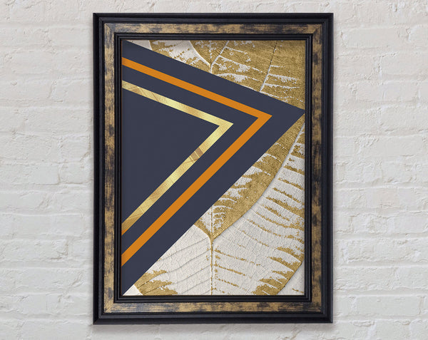 Walnut And Gold Leaf Pattern With Abstract Triangles Framed Print