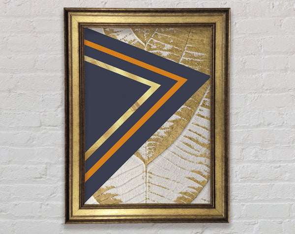 White And Gold Leaf Pattern With Abstract Triangles Framed Print