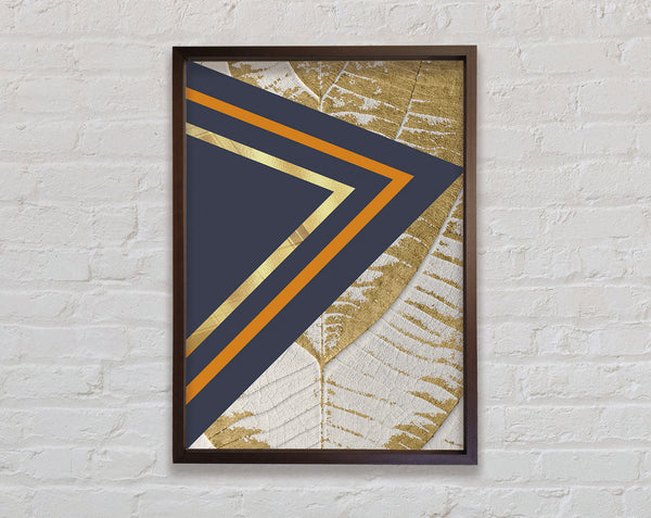 Walnut And Gold Leaf Pattern With Abstract Triangles Framed Print