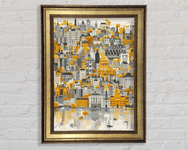 White And Yellow City Framed Print