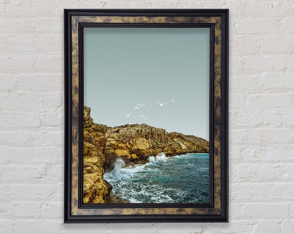 Walnut Birds Fly Over Cliffs Framed Print