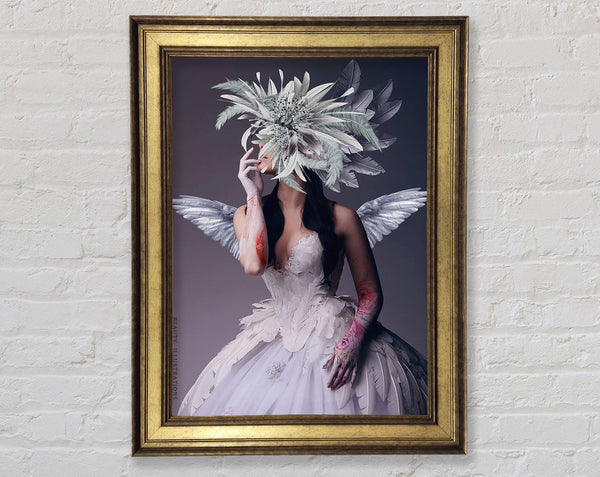 White Dress Feathers Framed Print