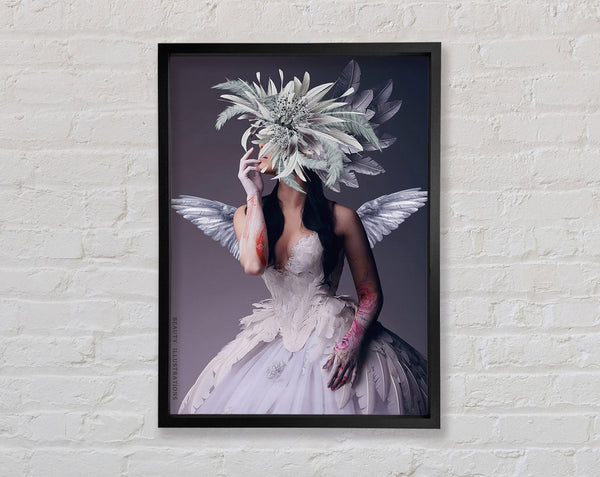 White Dress Feathers Framed Print