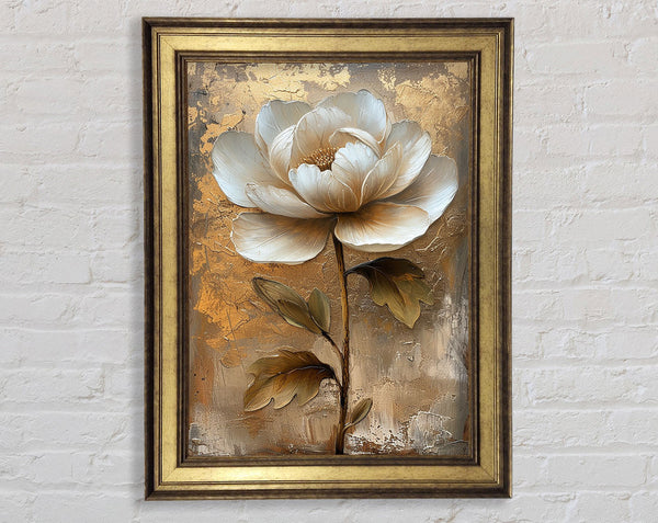 White Flower On Gold Framed Print