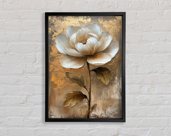 White Flower On Gold Framed Print