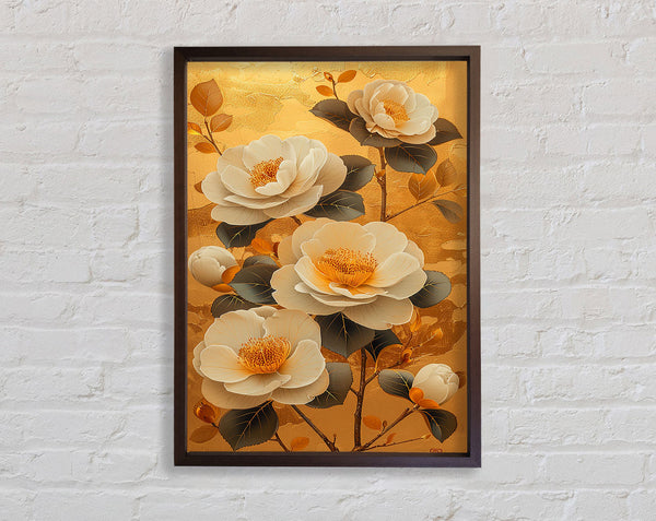 Walnut Flowers On Gold Framed Print