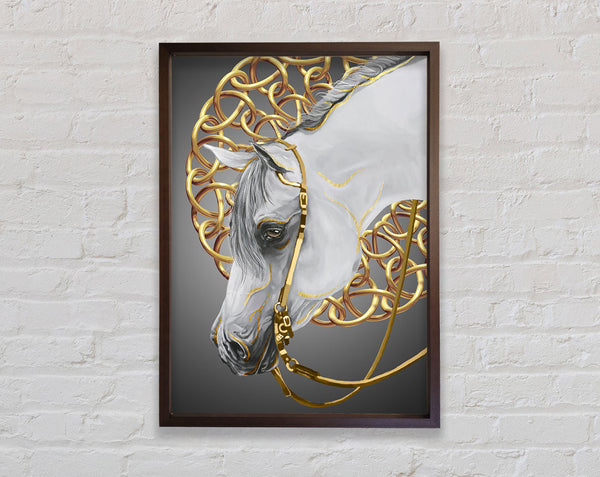 Walnut Horse With Gold Chains Framed Print