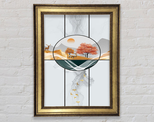 White Shapes  Mountain View Stag Framed Print