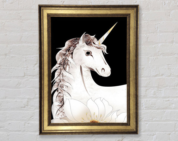 White Unicorn With White Framed Print