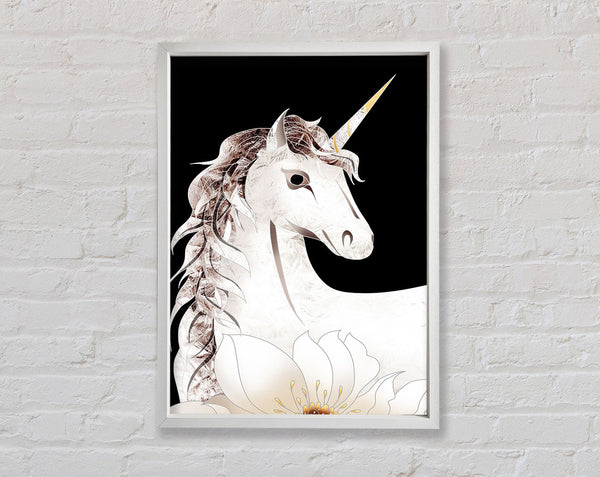White Unicorn With White Framed Print