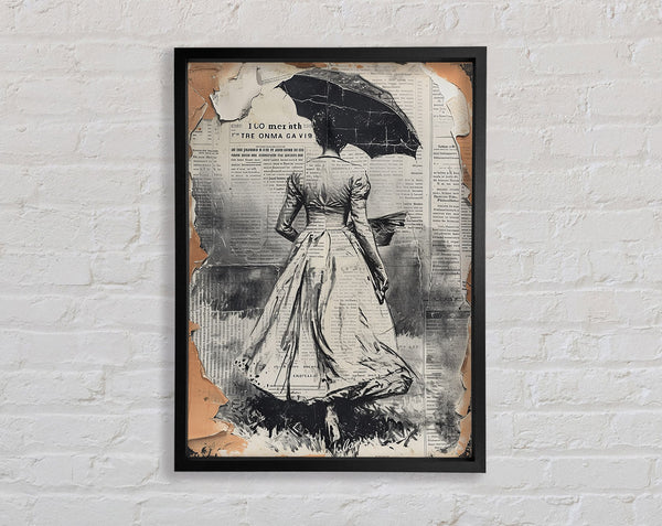 Woman With Umbrella Newspaper Framed Print