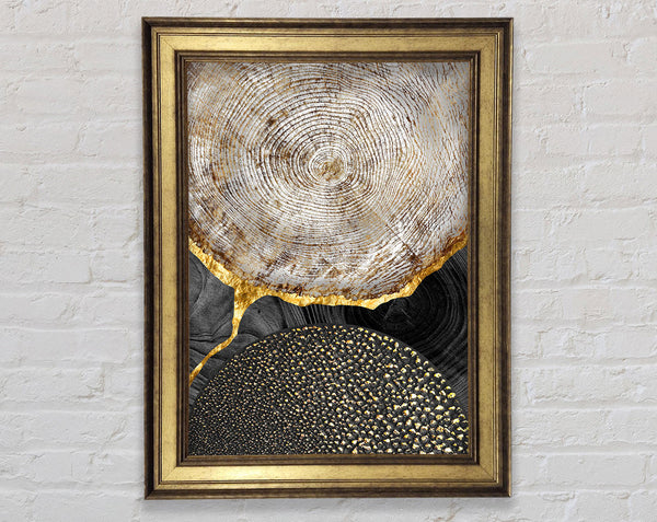 Wood Effect With Gold And White Framed Print