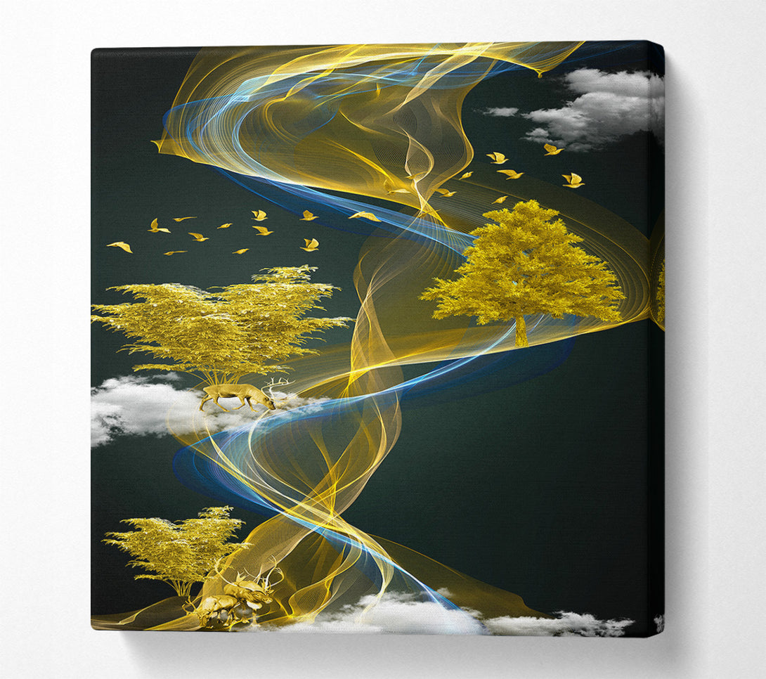  A Canvas Print of Yellow And Blue Swirl Canvas Wall Art