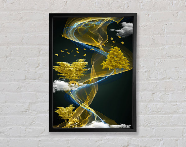 Yellow And Blue Swirl Framed Print