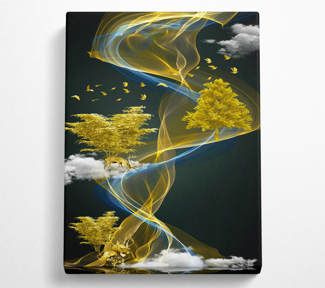  A Canvas Print of Yellow And Blue Swirl Canvas Wall Art
