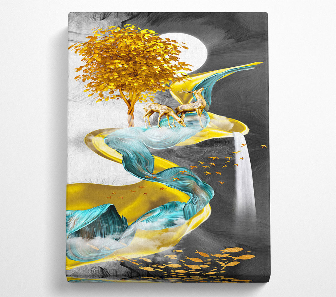  A Canvas Print of Yellow And Green Swirl With Gold Tree Canvas Print