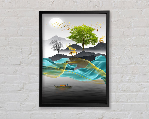 Yellow And Green Swirls With Green Tree Framed Print