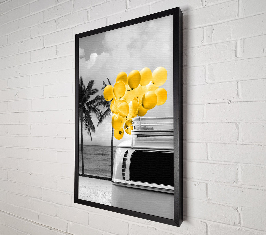  A Canvas Print of Yellow Balloons  By The Beach Canvas Wall Art