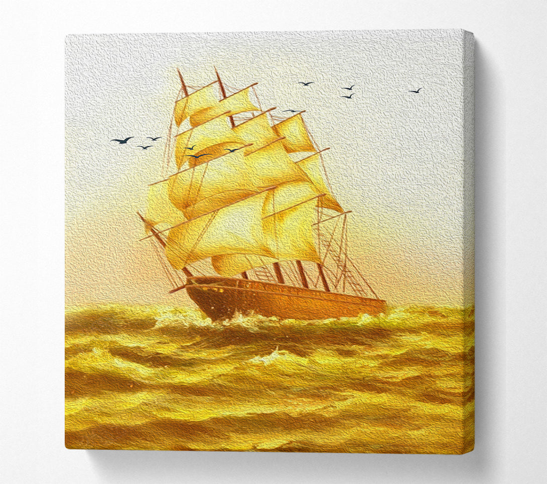  A Canvas Print of Yellow Boat On A Yellow Sea Canvas Art