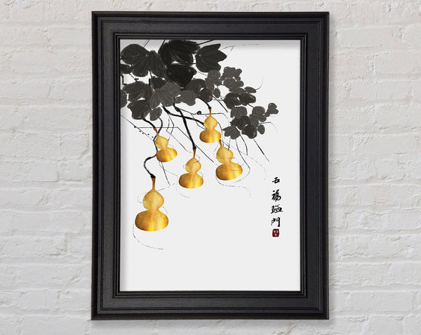 Yellow Ornaments  Black Leaves Framed Print