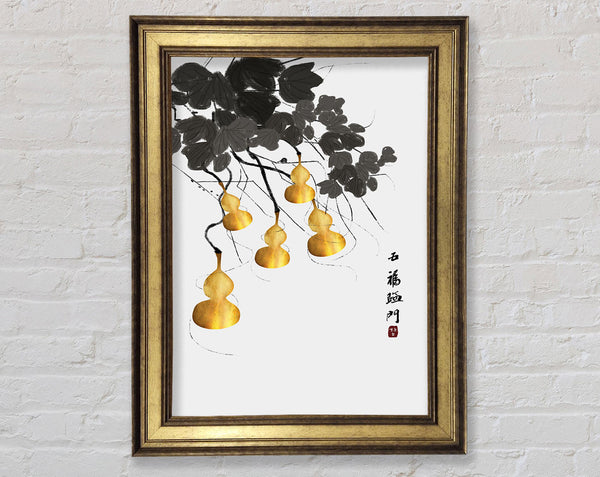 Yellow Ornaments  White Leaves Framed Print