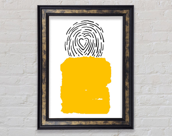 Yellow Shape With Heart Pattern Framed Print
