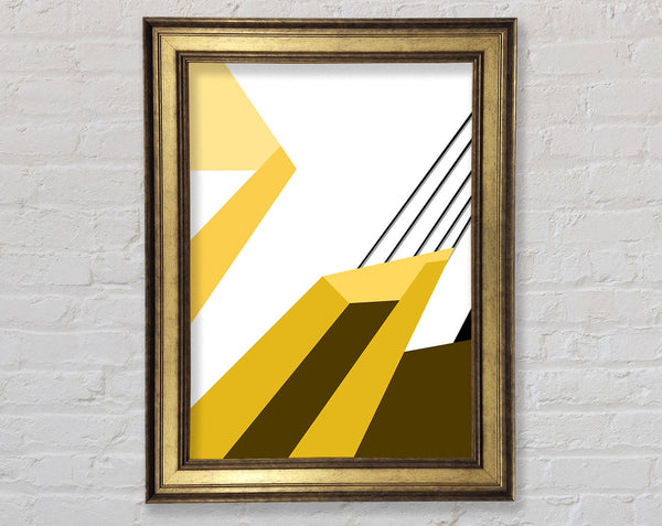 Yellow Shapes And White Lines Framed Print