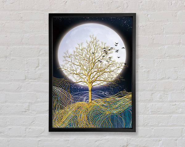 Yellow Tree Moonlight Framed Print