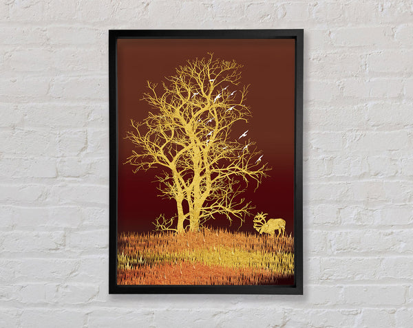 Yellow Tree Moose Framed Print