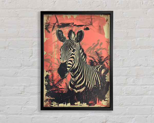 Zebra Collage Red Framed Print