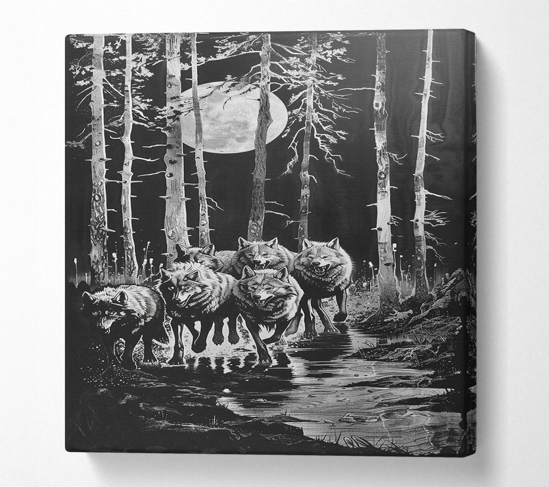 A Canvas Print of Wolves In The Moonlight Canvas Wall Art
