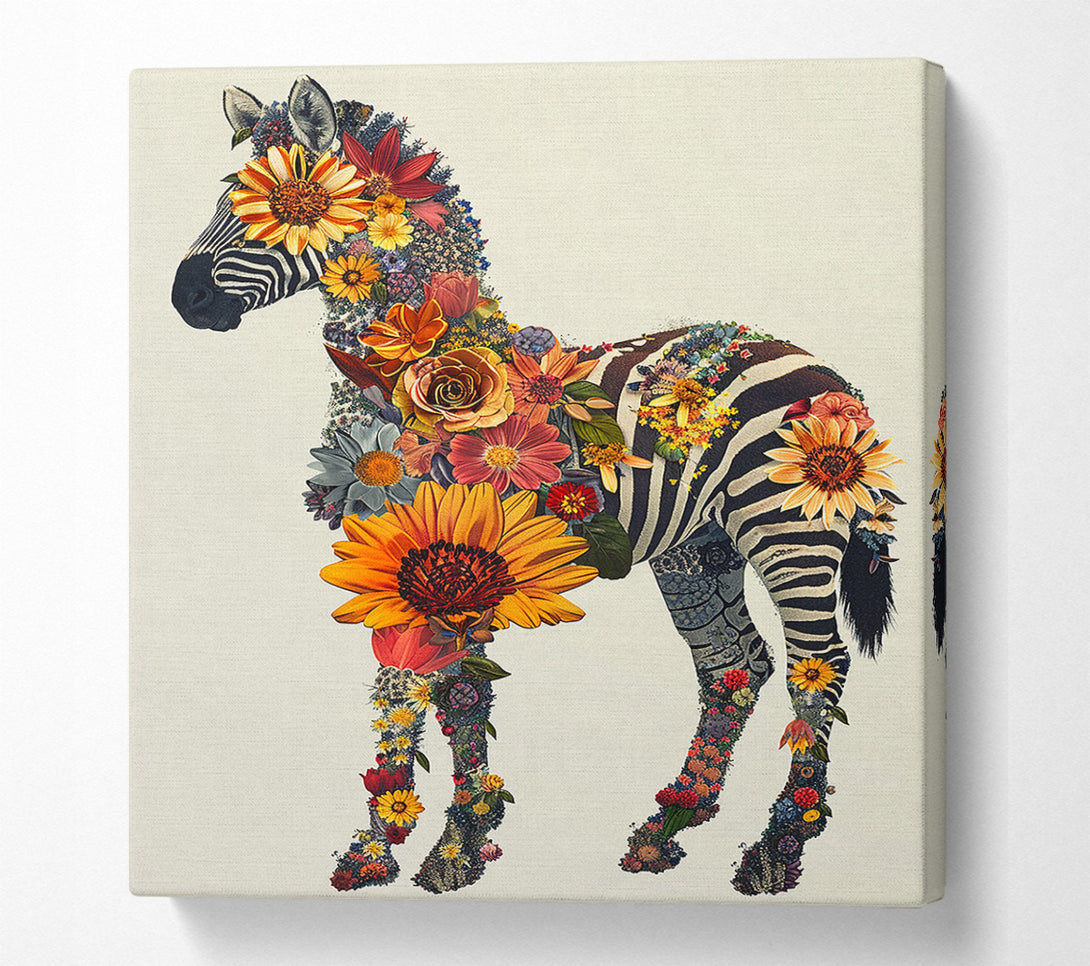  A Canvas Print of A Colorful Floral Zebra Canvas Print