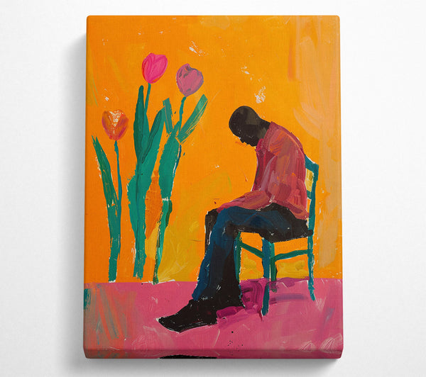  A Canvas Print of Man In Chair With Flowers Canvas Wall Art