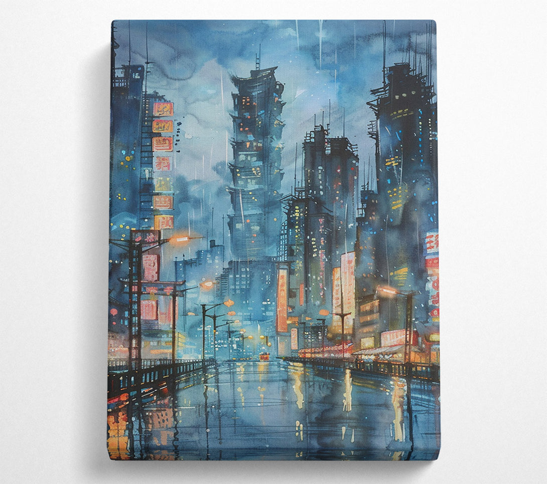  A Canvas Print of City In The Rain Canvas Print