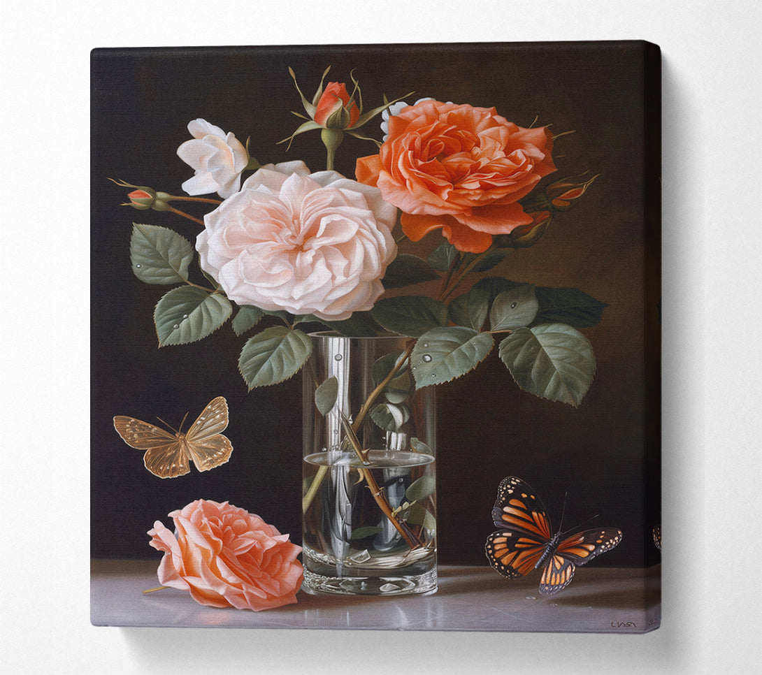 A Canvas Print of Butterflies And Roses Canvas Print