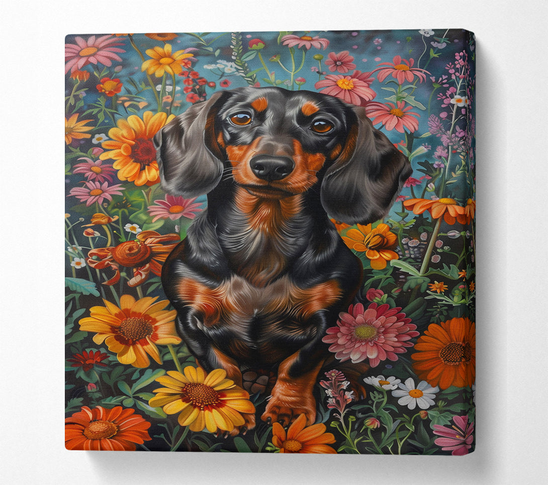  A Canvas Print of Doxie In The Daffodils Canvas Wall Art