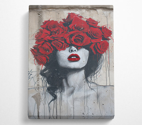  A Canvas Print of A Girl With Red Roses Canvas Print