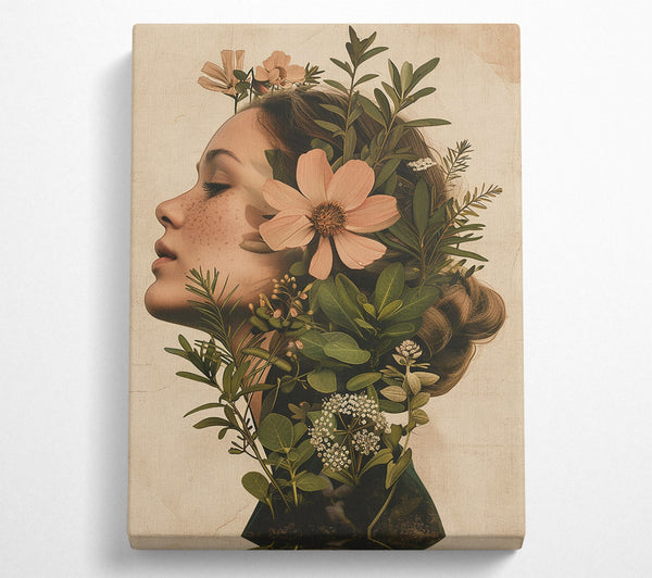  A Canvas Print of A Woman With Flowers In Her Hair Canvas Wall Art