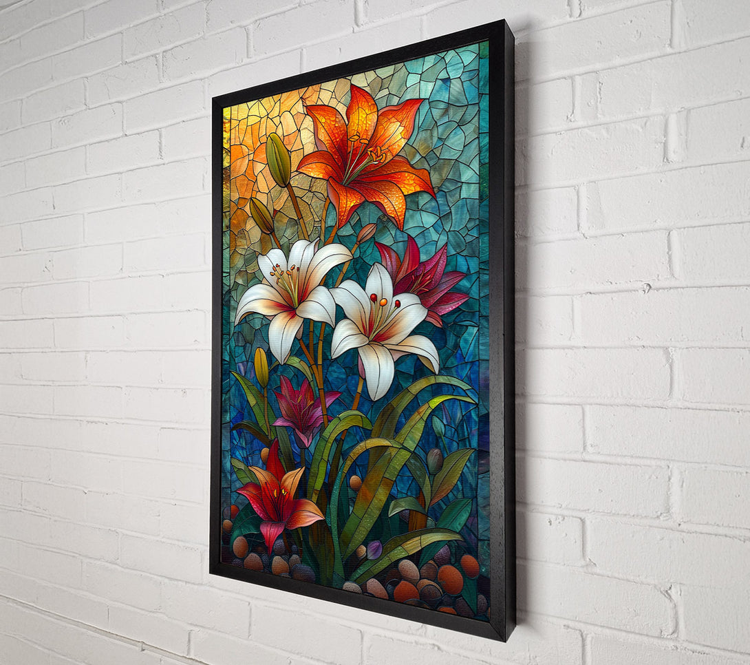  A Canvas Print of Stained Glass Lilies Canvas Print