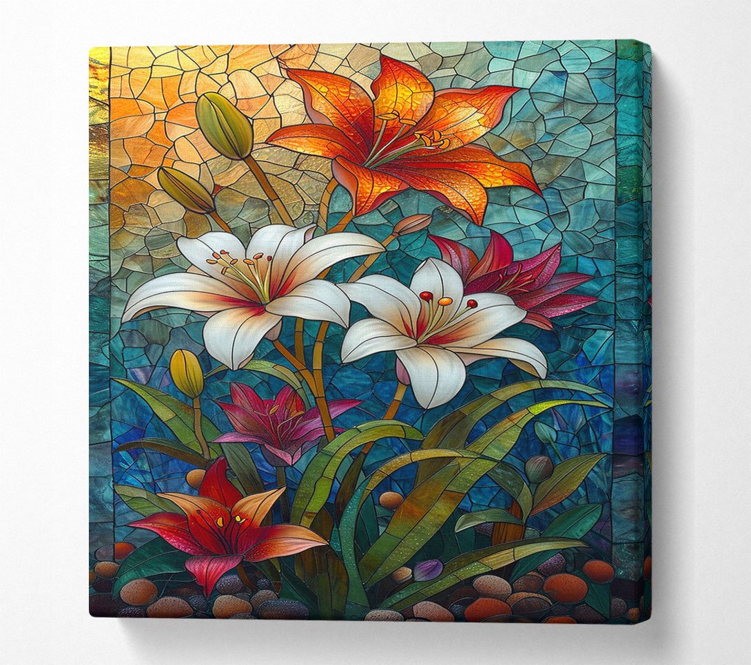  A Canvas Print of Stained Glass Lilies Canvas Print