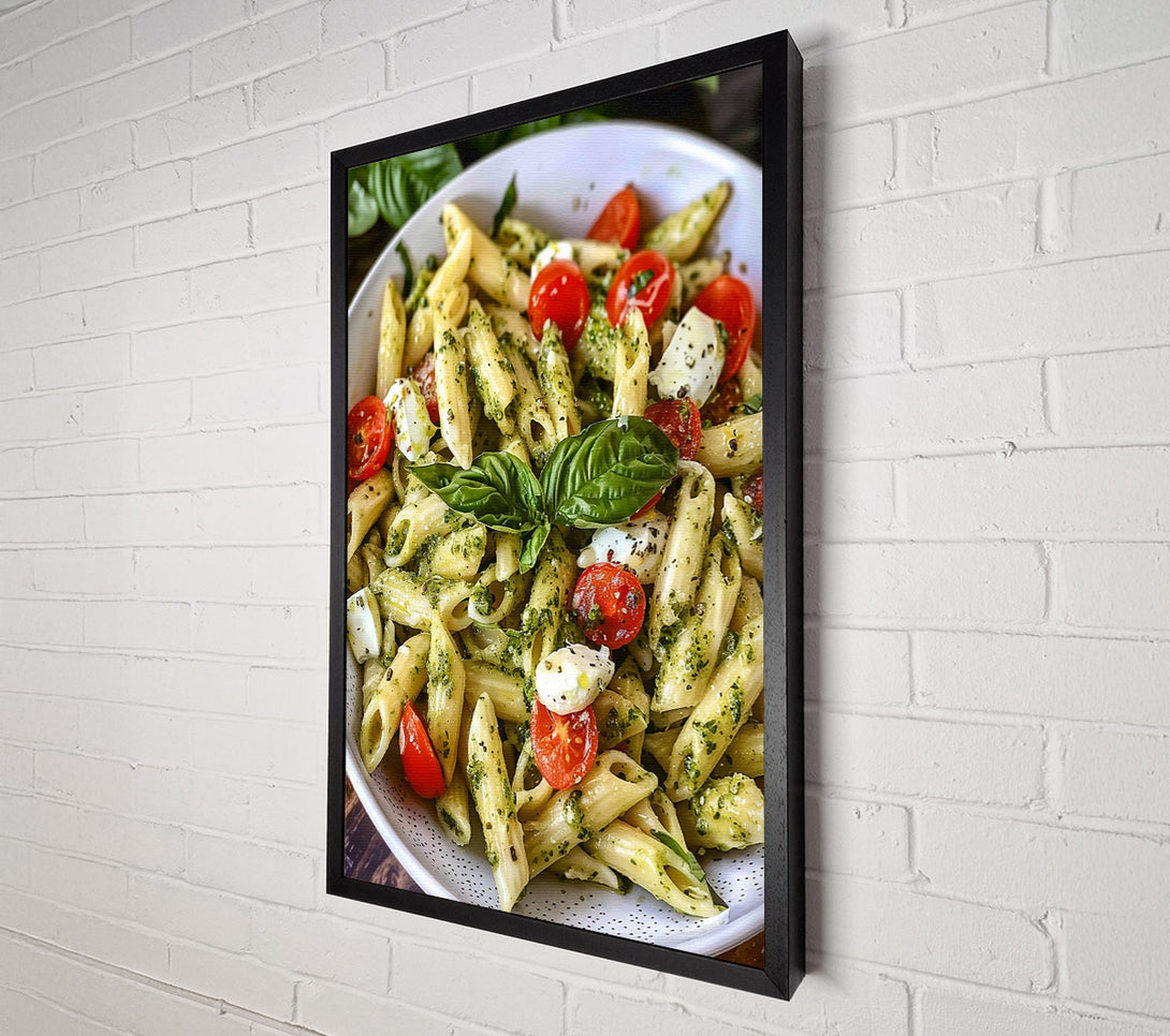  A Canvas Print of Pesto Pasta With Cherry Tomatoes And Mozzarella Canvas Print