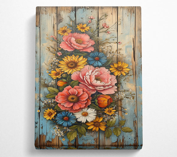  A Canvas Print of Blooms On Blue Canvas Print