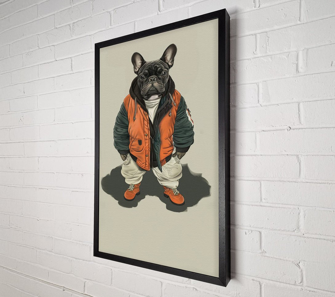  A Canvas Print of Frenchie In A Bomber Jacket Canvas Wall Art