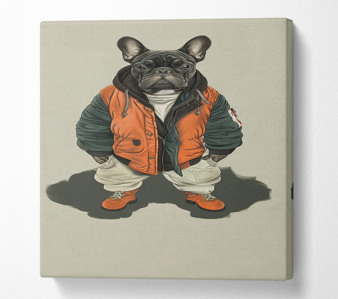  A Canvas Print of Frenchie In A Bomber Jacket Canvas Wall Art