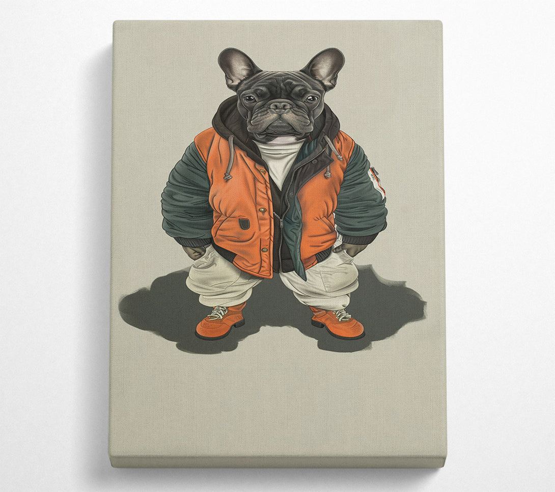  A Canvas Print of Frenchie In A Bomber Jacket Canvas Wall Art
