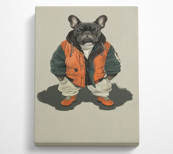  A Canvas Print of Frenchie In A Bomber Jacket Canvas Wall Art
